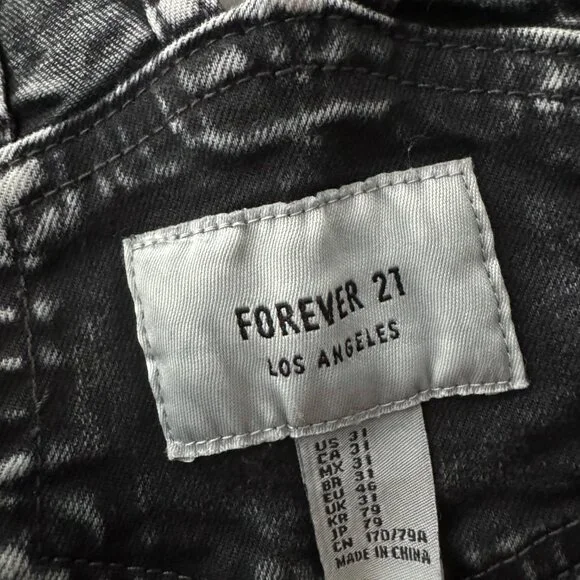 Like New Forever 21 Black Acid Wash Overall Dress Sz 31 - Picture 3 of 7